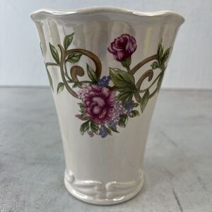 Vintage Bloom Rite Pink And Purple Roses Floral Ceramic Vase‎ Planter